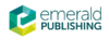 Logomarca da emerald. A logo é composta por uma letra e minúscula acompanhada das palavras emerald publishing.