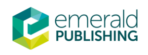 Logomarca da emerald. A logo é composta por uma letra e minúscula acompanhada das palavras emerald publishing.