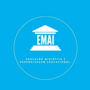 Imagem com fundo azul e logo do EMAI na cor branca